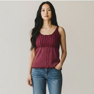 Bandolino Y2K Silk Blend Pleated Cami Top Plum Burgundy Lettuce Trim Large